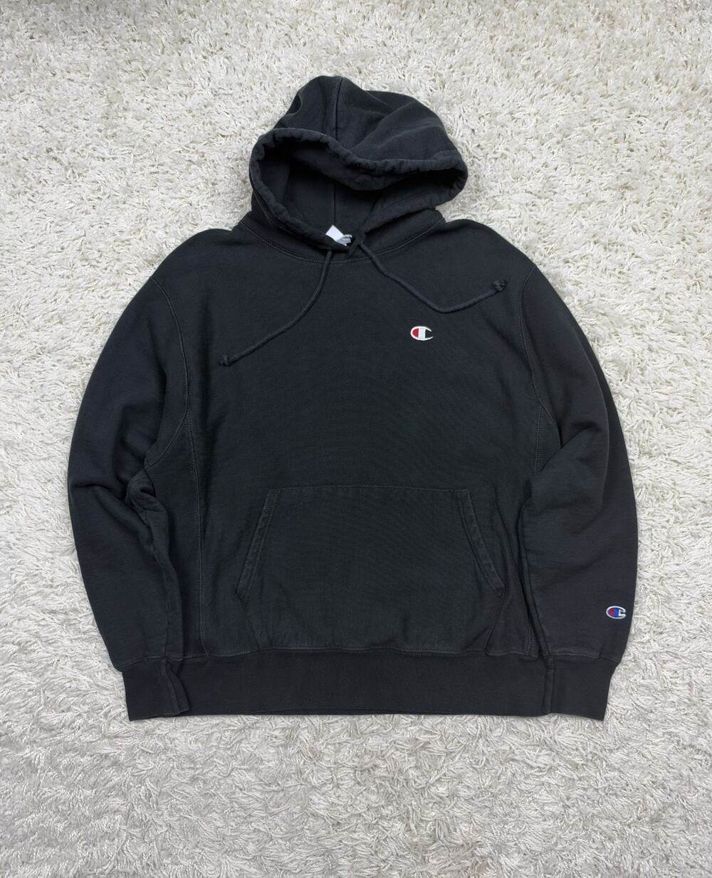 Champion Reverse Weave Hoodie Mens Large Black Heavyweight Pullover Sweatshirt